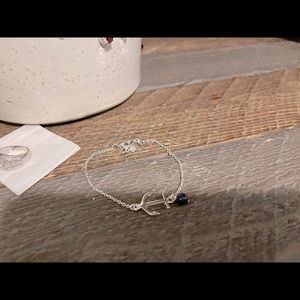 New silver anchor blue bead ankle bracelet